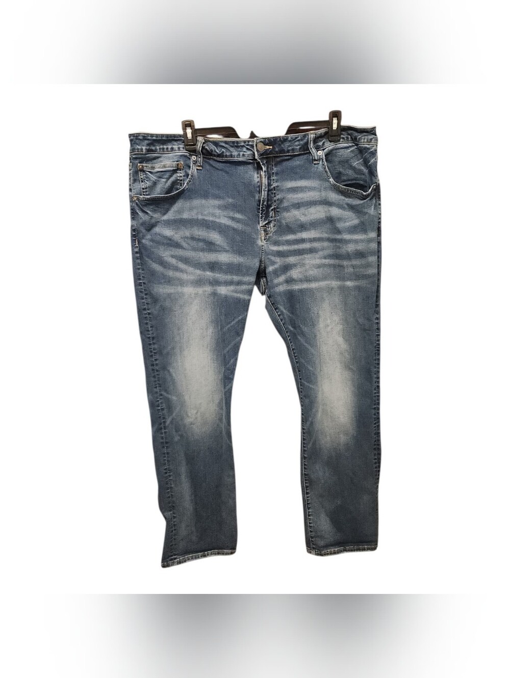 American Eagle Slim Straight Jeans Mens 42x32 Blue Wash Stretch Denim Distressed